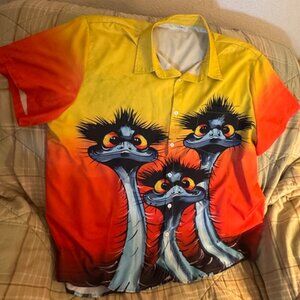 Fun Men's Retro Style Shirt 3XL 3 Emus Colorful Like New